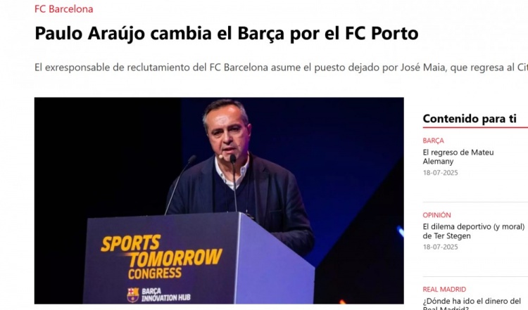 雷竞技官网-每体：前巴萨首席球探保罗-阿劳霍转投波尔图出任球探总监